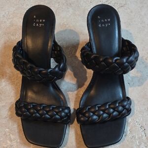 a new day Black Braided Double-Strap Heeled Slides